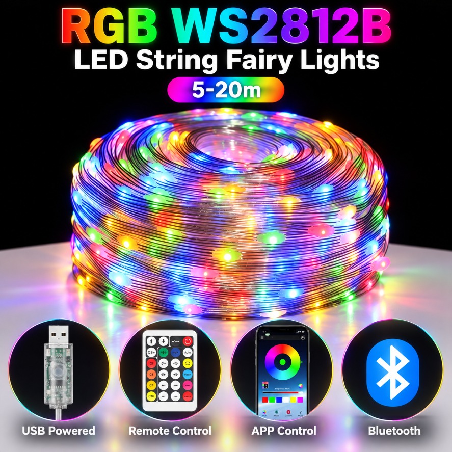 Ws2812B Strip 5V - 5~20m WS2812B RGB LED 전구 스트링